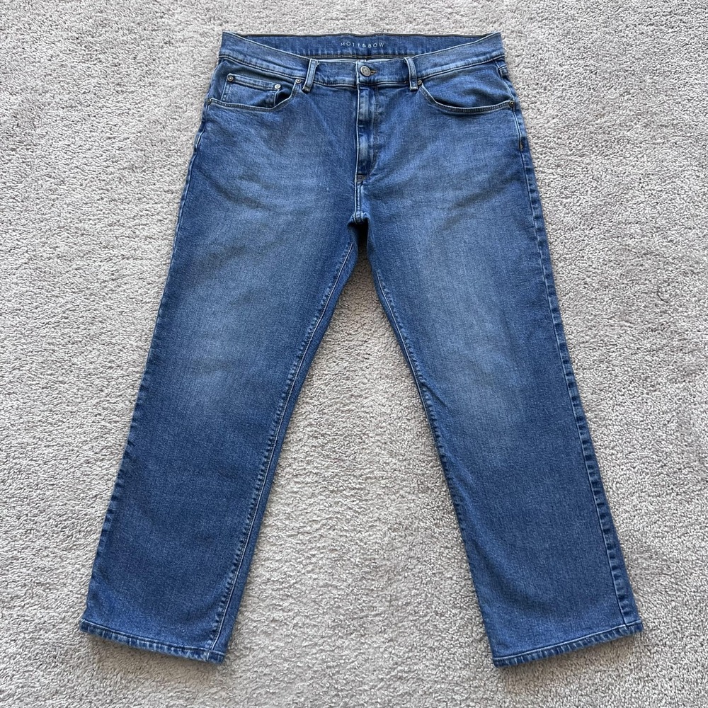 Mott & Bow Straight Leg Jeans Mens 36x26.5 Blue Stretch Denim Medium Wash Casual